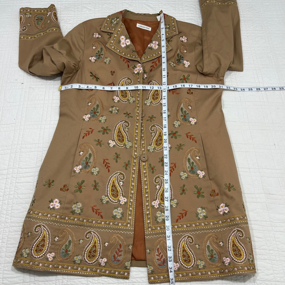 Coldwater Creek Women Tan Embroidered Paisley Floral Beaded Blazer Jacket 16 - Picture 6 of 7